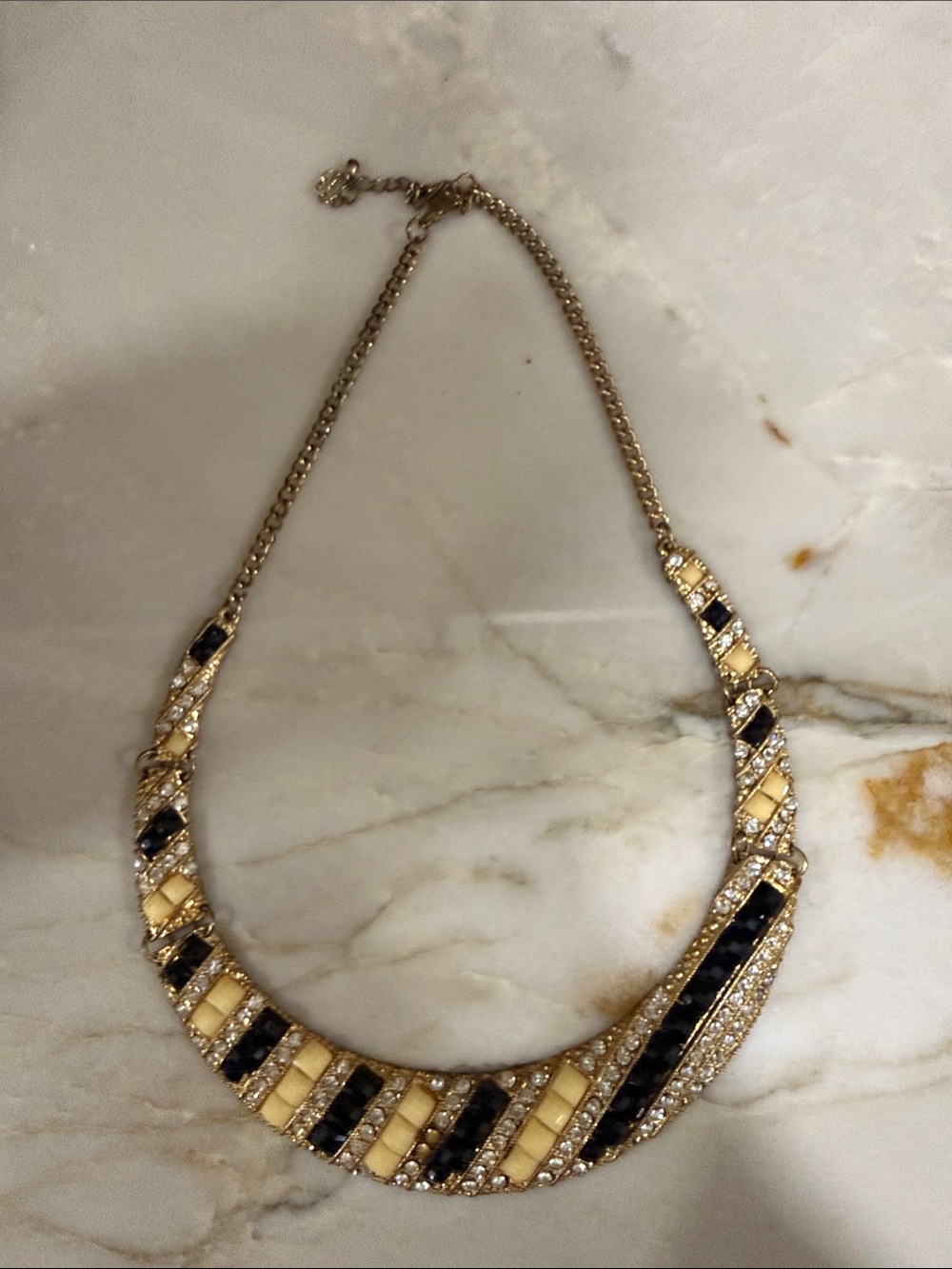 Gold-Tone Black & Cream Crystal Collar Necklace